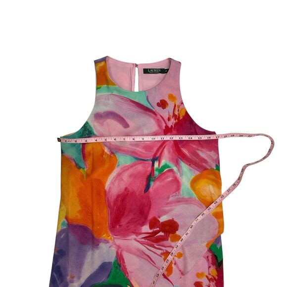 Lauren Ralph Lauren Floral Watercolor Overlay Crepe Shift Dress Size 2 Petite - Picture 10 of 11